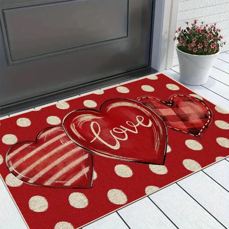 Valentine's Day Welcome Mat, Romantic Heart Design, Durable and Easy to Clean, Indoor Use for Living Room Bedroom Entrance Hallway