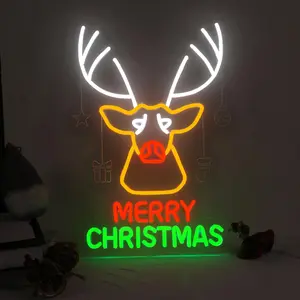 Christmas Reindeer Neon Sign with Red Nose, 45cm LED Strips, USB Dimmable, Adjustable Easy-Hang Decor with Expansion Screws