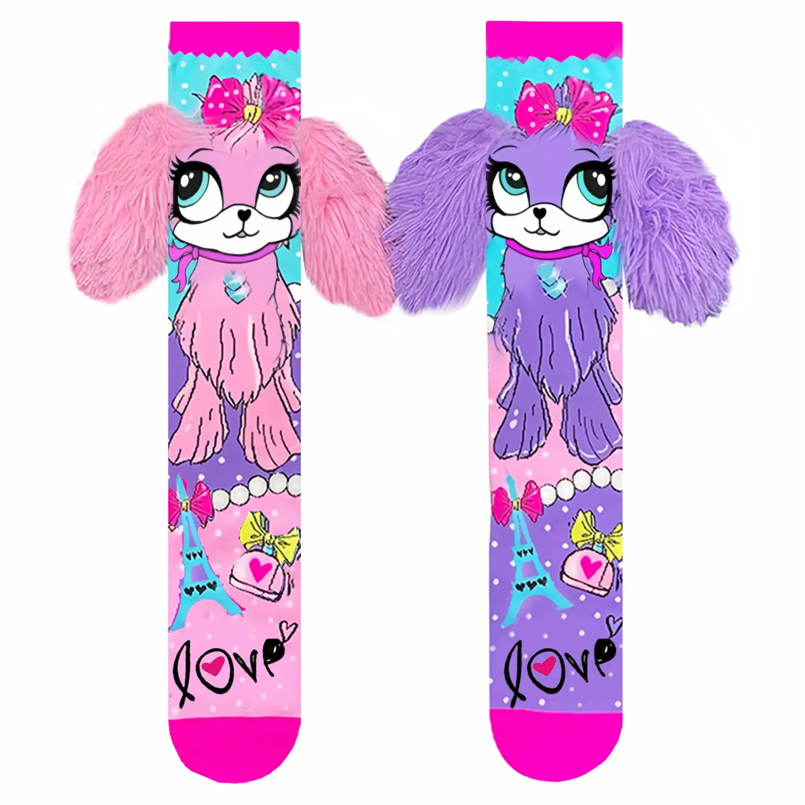 3D Girls' Socks Knee length Socks Girls' Rabbit Plush Ears Handmade Cute Socks New Area Fun Girls' High Tube Socks