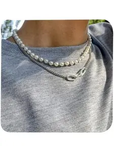 Necklace for Men Faux  Necklace Mens  Necklace Layered Link Chain Necklace  Chain Necklace Trendy   Gifts for Boyfriend/Husband/Friends