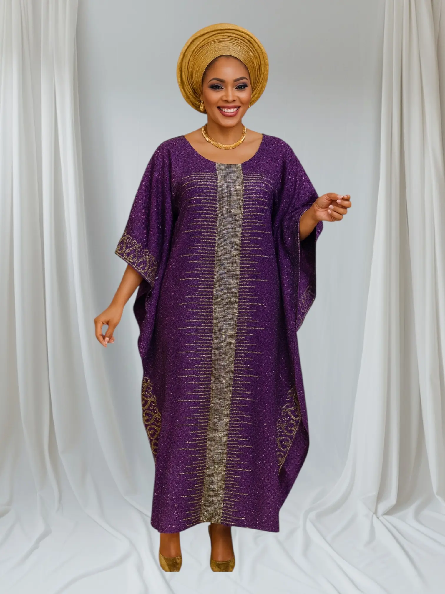 CRZ 60 Inches Long Elegant Special Occassion Ankara Embellished Dress