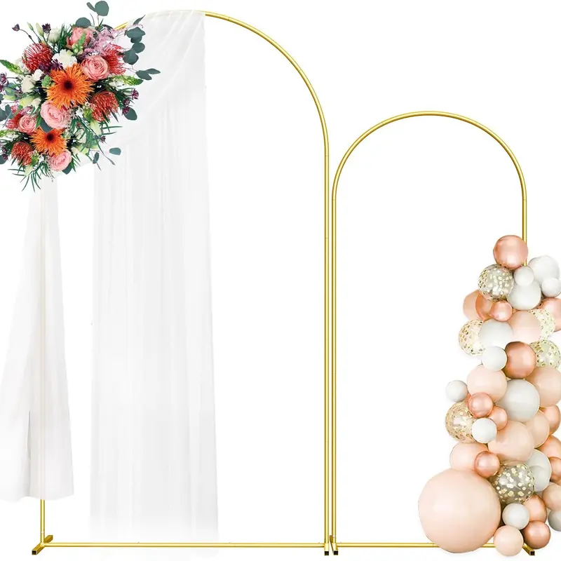 2-Pack Gold Metal Arch Backdrop Stand - 2 Sizes (7.3FT, 6FT) Easy-Install Stable Iron Frame, Reusable Party Decor Props Display Rack for Wedding, Anniversary, Baby Shower, Birthday, Ceremony Home & Festive Supplies