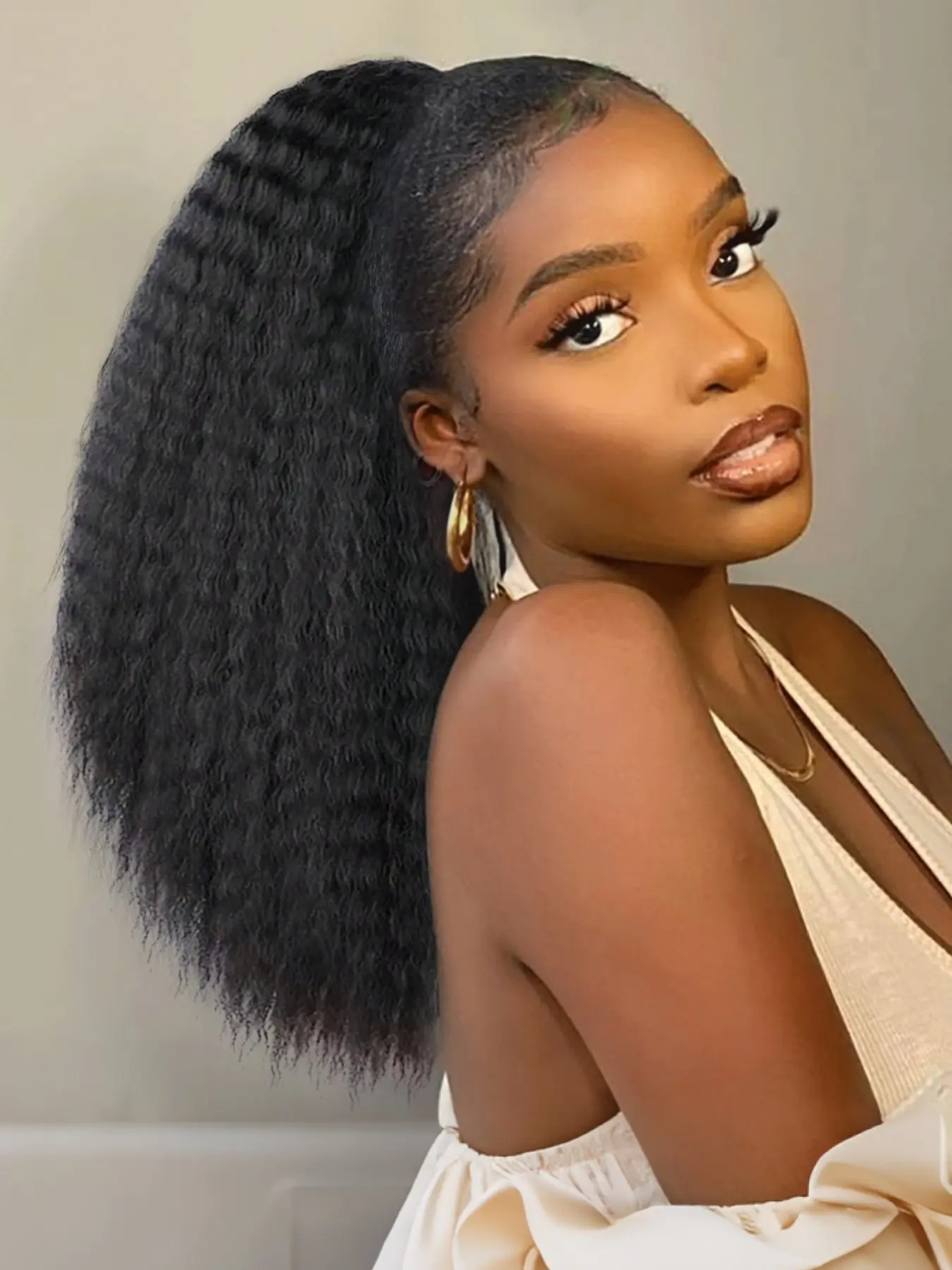 Long Curly Drawstring Ponytail Extension for Women, Natural Fluffy Synthetic Afro Hair Ponytail Wig, Synthetic Curly Wigs, Synthetic Hair Piece