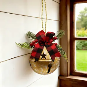 Ornamental Cast Iron Christmas Bell with Butterfly Pendant, Burgundy & Doorbell, Durable Hanging Bell for Door, Window, Holiday Decoration