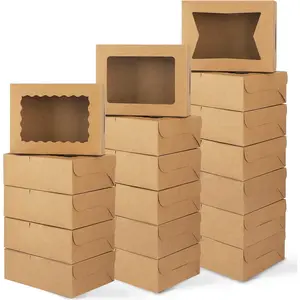 32 count Cookie Boxes, 8x6x2.5 Bakery Boxes with Window 3 Styles, for  Strawberries, Dessert, Donuts, Cupcakes, Muffins