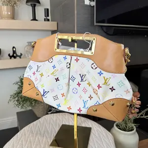Pre-owned Louis Vuitton Cow Skin Mini Bags Multicolor Monogram Judy MM in white with Vachetta cowhide