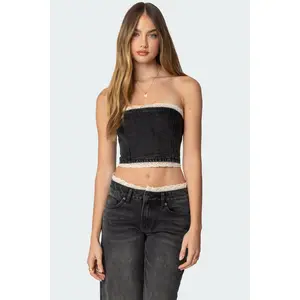 Karlie Lace Trim Denim Tube Top