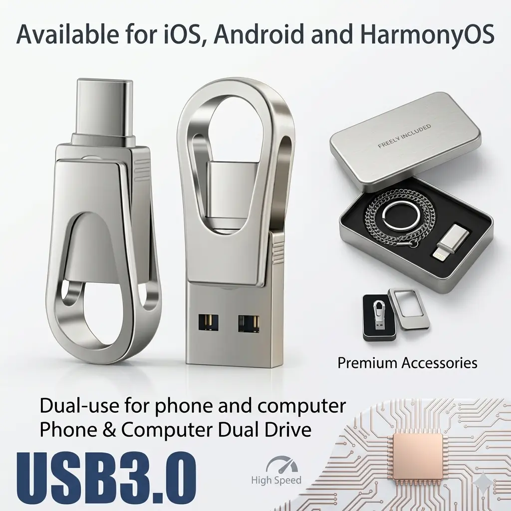 【3-in-1】 USB Flash Drive, Large Capacity, Dual Interface OTG Type-C, Suitable for Mobile Phones and Computers, Compatible with All Android/ iOS/HarmonyOS, Suitable for Students and Office Use, G,  No Application Required summerwins