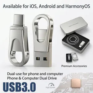 【3-in-1】 USB Flash Drive, Large Capacity, Dual Interface OTG Type-C, Suitable for Mobile Phones and Computers, Compatible with All Android/ iOS/HarmonyOS, Suitable for Students and Office Use, G,  No Application Required summerwins