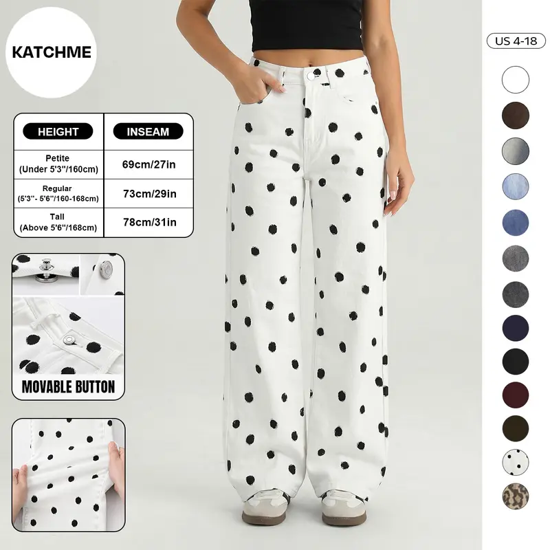 Katch Me Chic Women's High Waist Multi-Pocket Wide Leg Jeans, Classy Wrinkle-Resistant Durable Denim Pants, Multi-Pocket Stretchy Soft Trousers, Four Seasons Daily Outfits #TikTokMadeMeBuyIt #DenimJeans #WideLegPants