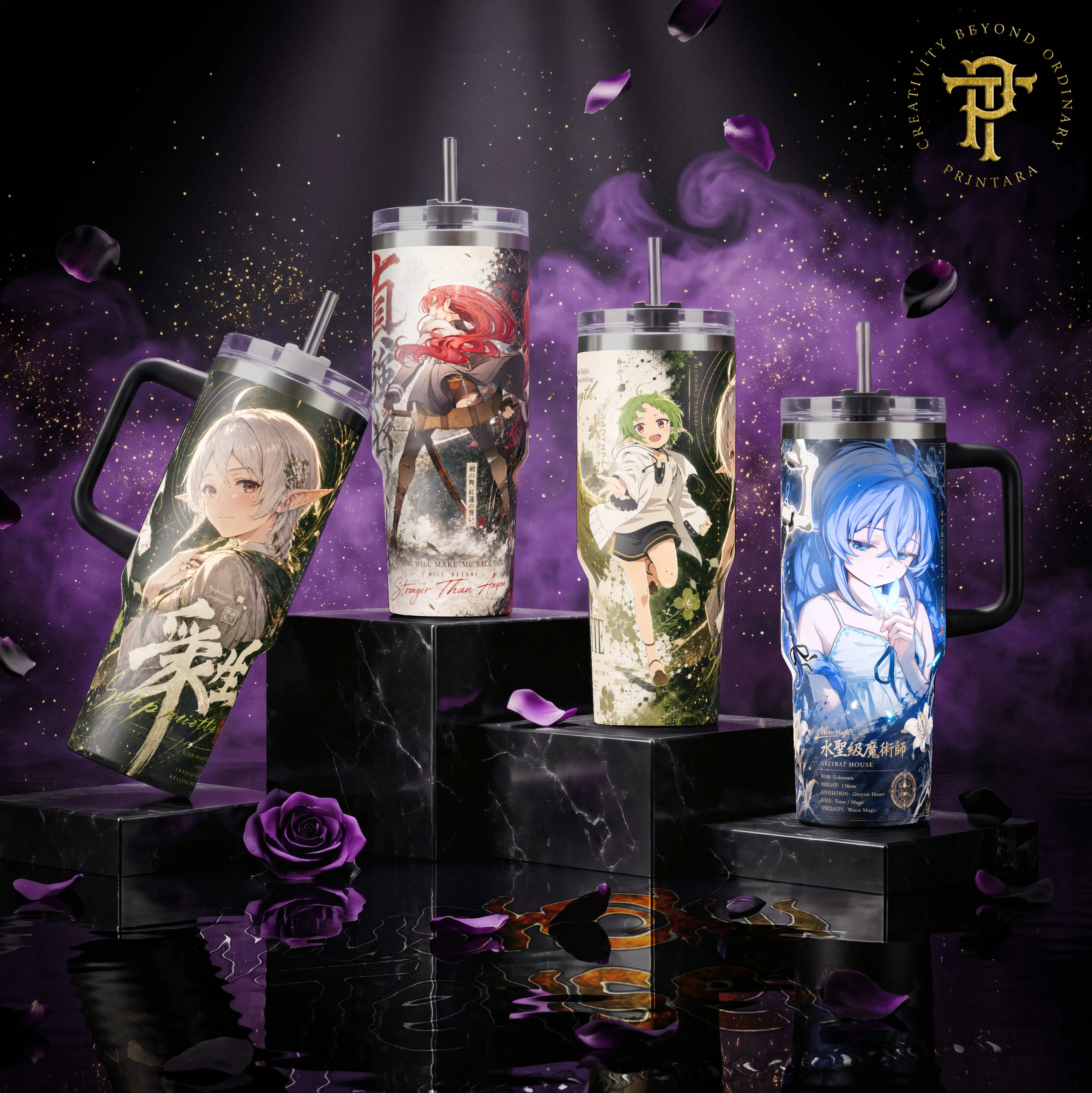 Sylphiette Eris Roxy Greyrat Mushoku Tensei 40 20 oz Insulated Tumbler Stainless Steel Handle Straw Keeps Drinks Hot Cold Anime Elf Waifu Gift For Fans Travel Mug Vacuum Sealed Leak Proof Cup Otaku Merch