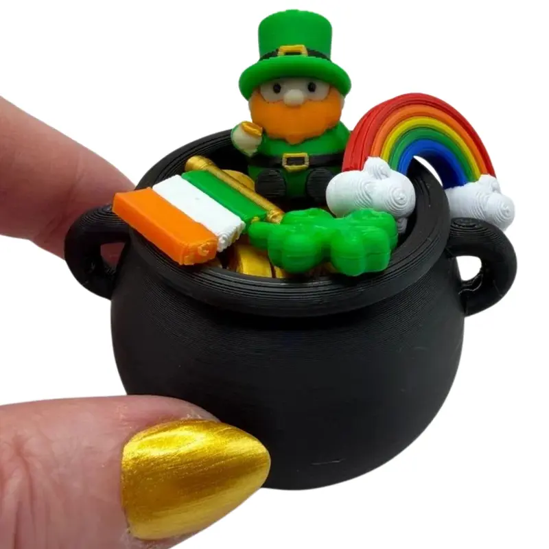 Mini 3D Printed Pot of Gold Leprechaun, Rainbow, Shamrock, St Patricks Day, St Pattys, Irish, Ireland, Fidget Dish, Gift, Decor, Collectible