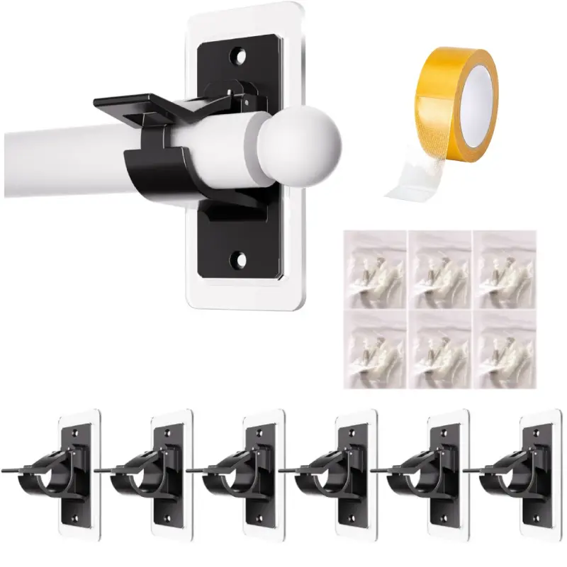 6-pcs curtain rod bracket, equipped with expansion screws and cloth tape, supports nail free pasting and perforated installation, used for home window decoration