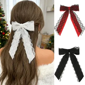 AWAYTR 3Pack Velvet Bows Hair Clip Ribbon Black Red White Accessories Lace Bowknot Barrettes for Women Girls Christmas Hair Accessories