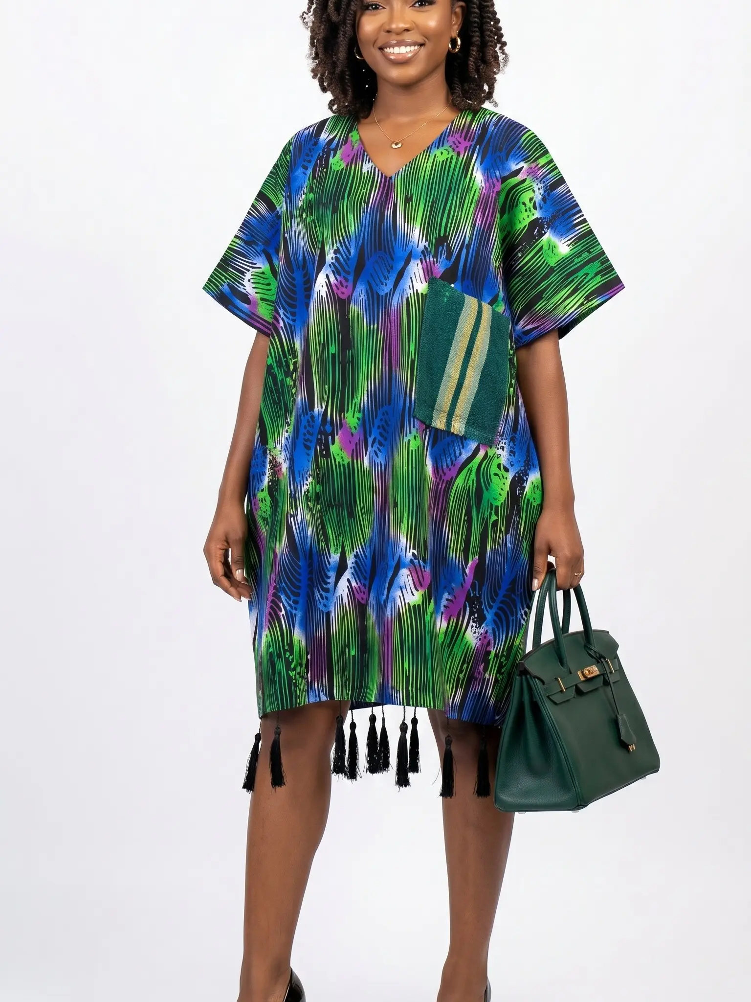 DUDUKE STRIPE TASSEL ANKARA KAFTAN