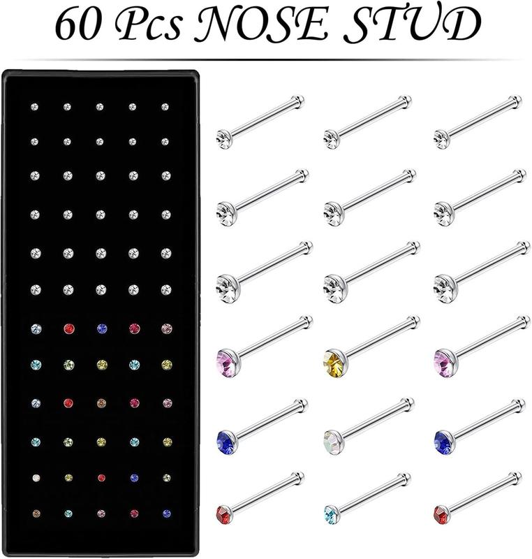 Cute Nose Rings for Women, Surgical Stainless Steel Nose Studs Women Men 20g Small Nose Rings Bone Studs, Hypoallergenic Real Nose Piercings Body Jewelry Bulk Unique Tiny