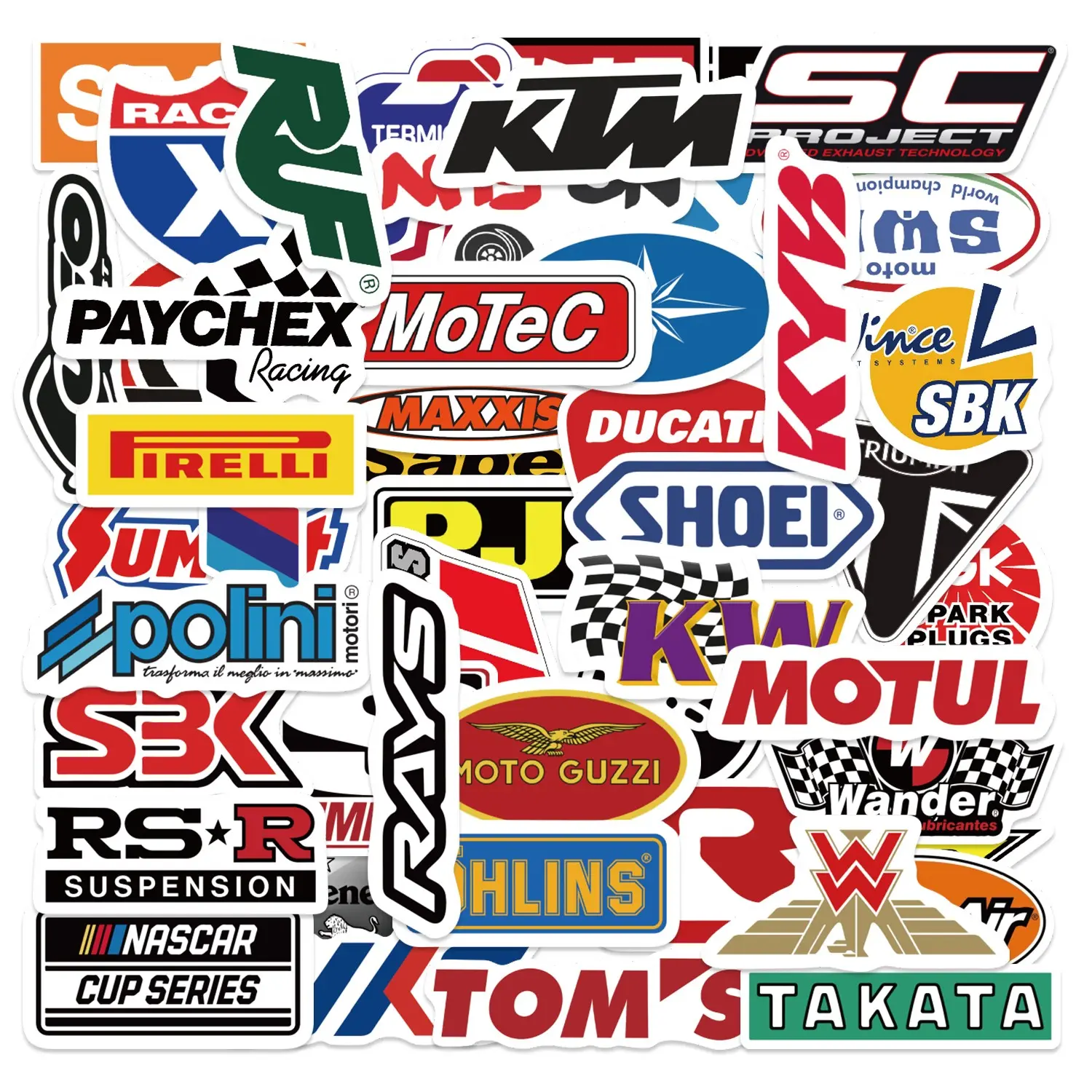 50pcs Motorcycle Racing Brand Stickers Pack, Decal Set, Waterproof Motorbike Logo Decals for Laptop, Helmet, Water Bottle & Car, Biker Gift