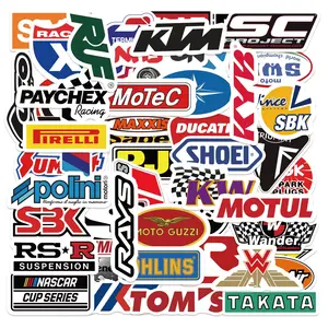 50pcs Motorcycle Racing Brand Stickers Pack, Waterproof Motorbike Logo Decals for Laptop, Helmet, Water Bottle & Car, Biker Gift