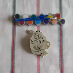 3D Wood Snowman-on-a-Mug Ornament DIY Kit, Festive Home Decor with Paint and Brush