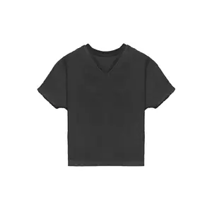 YVESLU Not-so-V-neck T-shirt, Black Streetwear Casual Short sleeve, Toweling cotton