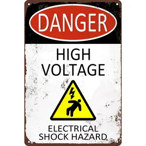 Danger - High Voltage Electrical Shock Hazard Retro Tin Sign, Vintage Metal Tin Signs for Home Restaurant Cafes Bars Pubs Shop Wall Decorative 8x12 Inch