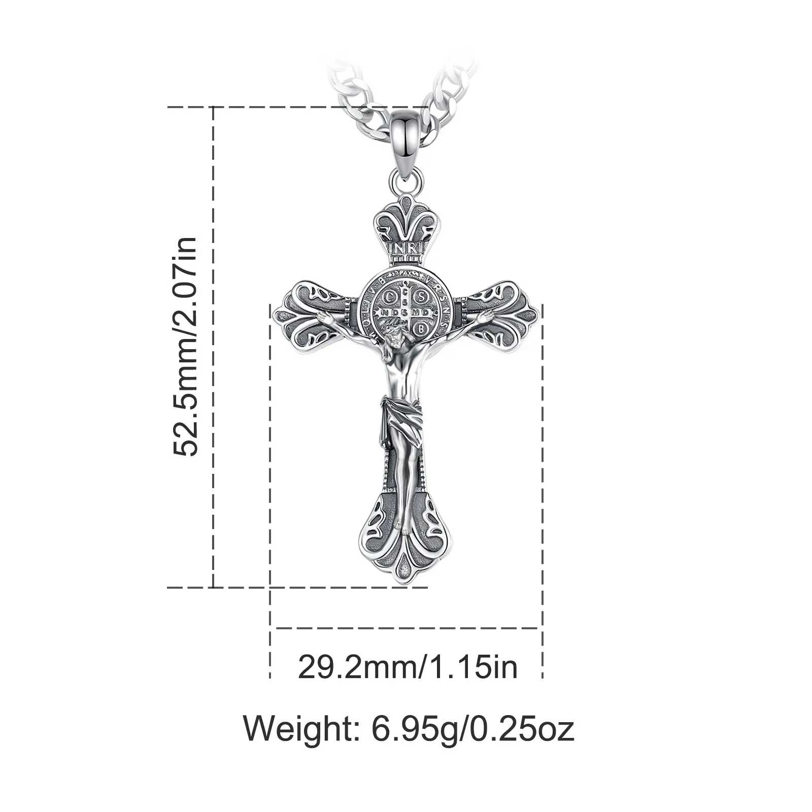 Style 3 Silver Jesus Crucifix 24" Box & Rope Chain