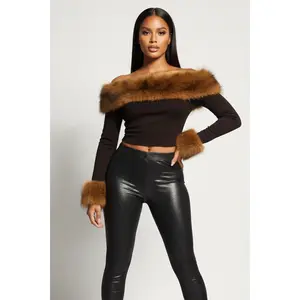 Elegant Fur detail long sleeve shirt