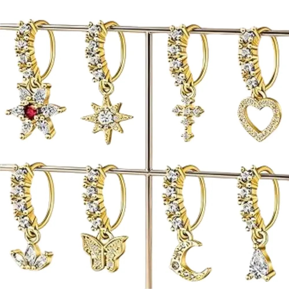 8 piece Dangly Nose Ring Hoop Cartilage Septum Nose Hoop Cartilage Earring Cute Nose Rings Hoops for Women Dangling Nose Piercing Jewelry