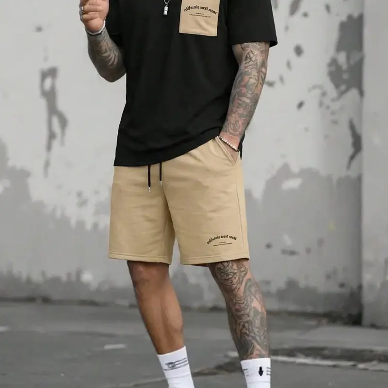Men's Relaxed Fit Casual Two-Piece Co-Ord Set | Contrast Pocket T-Shirt Top with Matching Shorts | Soft Fabric Minimalist Graphic Streetwear Menswear for Summer Hangouts & Urban Trendy Outfits Casual Style Set