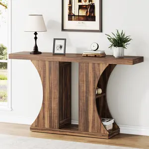 VANOMI 47” Modern Farmhouse Console Table with Storage for Entry, Dual Half Round Design, Vintage Wood Grain Finish, Pe entryway table rfect for Sofa Table or Entryway Table Furniture Home entryway table