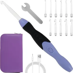 Lighted Crochet Hooks Set - Light Up Crochet Hook Set - 11 Sizes Interchangeable with Ergonomic Handle, Rechargeable Crochet Needles Kit with Case for Beginners