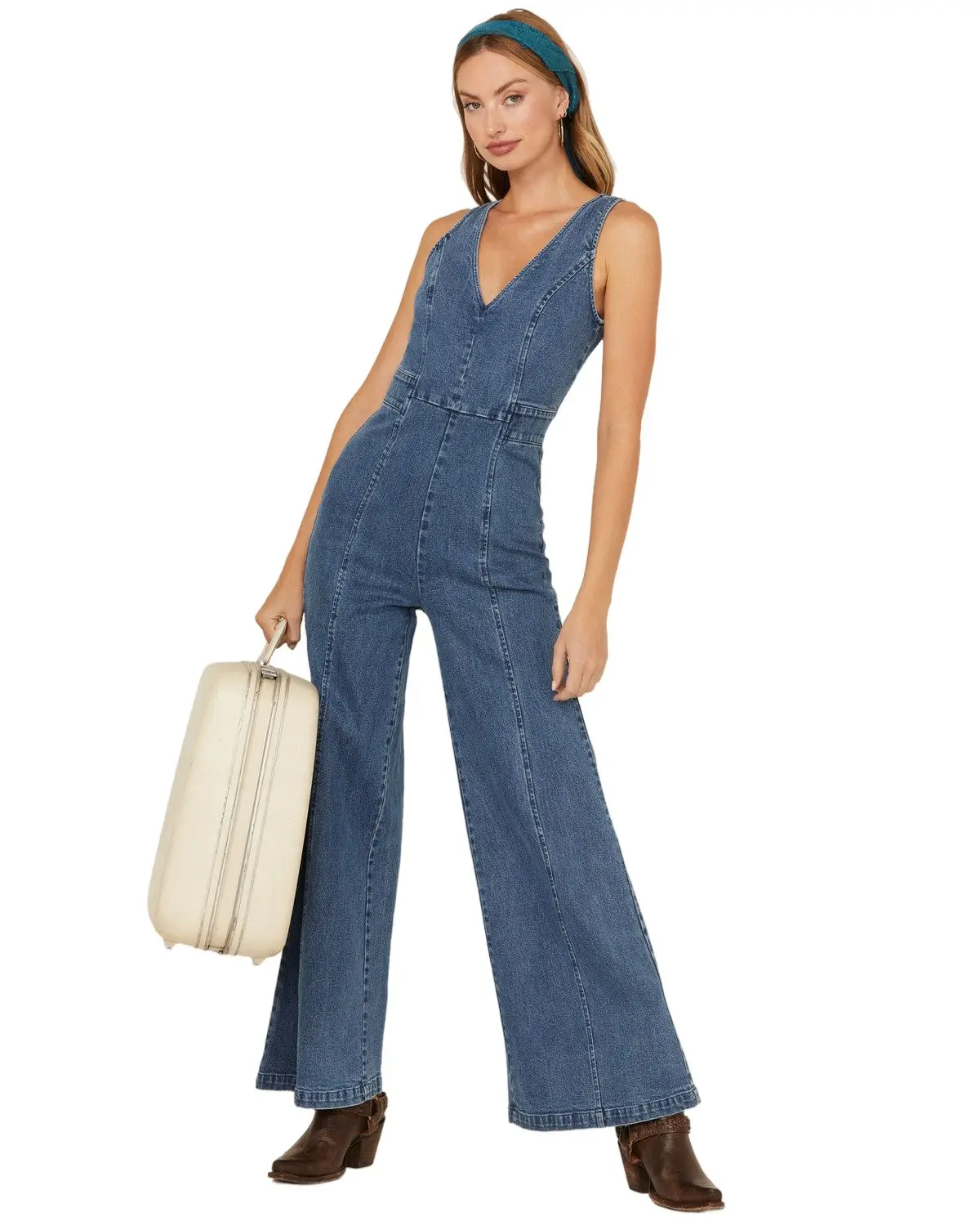 Flying Tomato Women's Women'S Denim Medium Wash Tie Back Jumpsuit - Ip8433