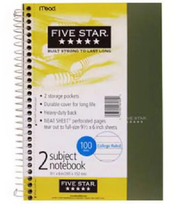 Mead 06180 100 Count - White Paper 5 Star Wire Bound Notebook