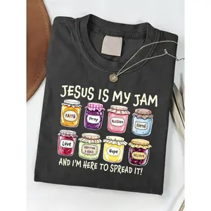 Jesus Is My Jam Black T-Shirt for Men's Plus Size - Humorous Spiritual Design with Colorful Mason Jars and Bold Text, Perfect for Faith and Love Enthusiasts