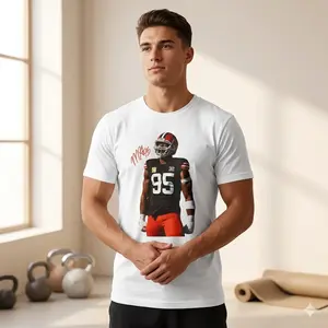 Myles G@rrett Graphic Tee, American Football Graphic Tee, Cleveland 95 Player Print T-Shirt, Men's Casual Sports Top