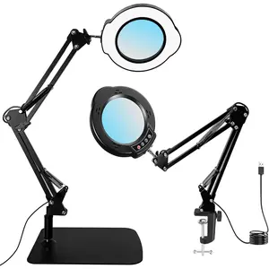 15X Magnifying Glass with Light and Stand, 5 Color Modes 10 Levels Adjustable Brightness, 2-in-1 Desk Lamp with Clamp, Hands Free LED Light Magnifier for Craft Hobby Reading Repair Close Works
