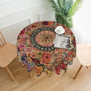 Bohemian Mandala Pattern Round Tablecloth, 1 Count Colorful Floral Print Tablecloth, Table Decoration Supplies for Home Kitchen Dining Room, Picnic Table Cover