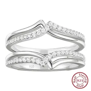 925 Sterling Silver Wedding Guard Enhancer Rings for Women 5A Round Cubic Zircon Engagement Jewelry Gift BR1767 #Love Story