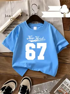 Kids' Summer New Six Seven New York Streetwear No.67 Tee, Preppy Vibe, Perfect for Boys!#Kids Summer Tees #Trendy Kids Clothing #Student Summer Wear #American Sports Print