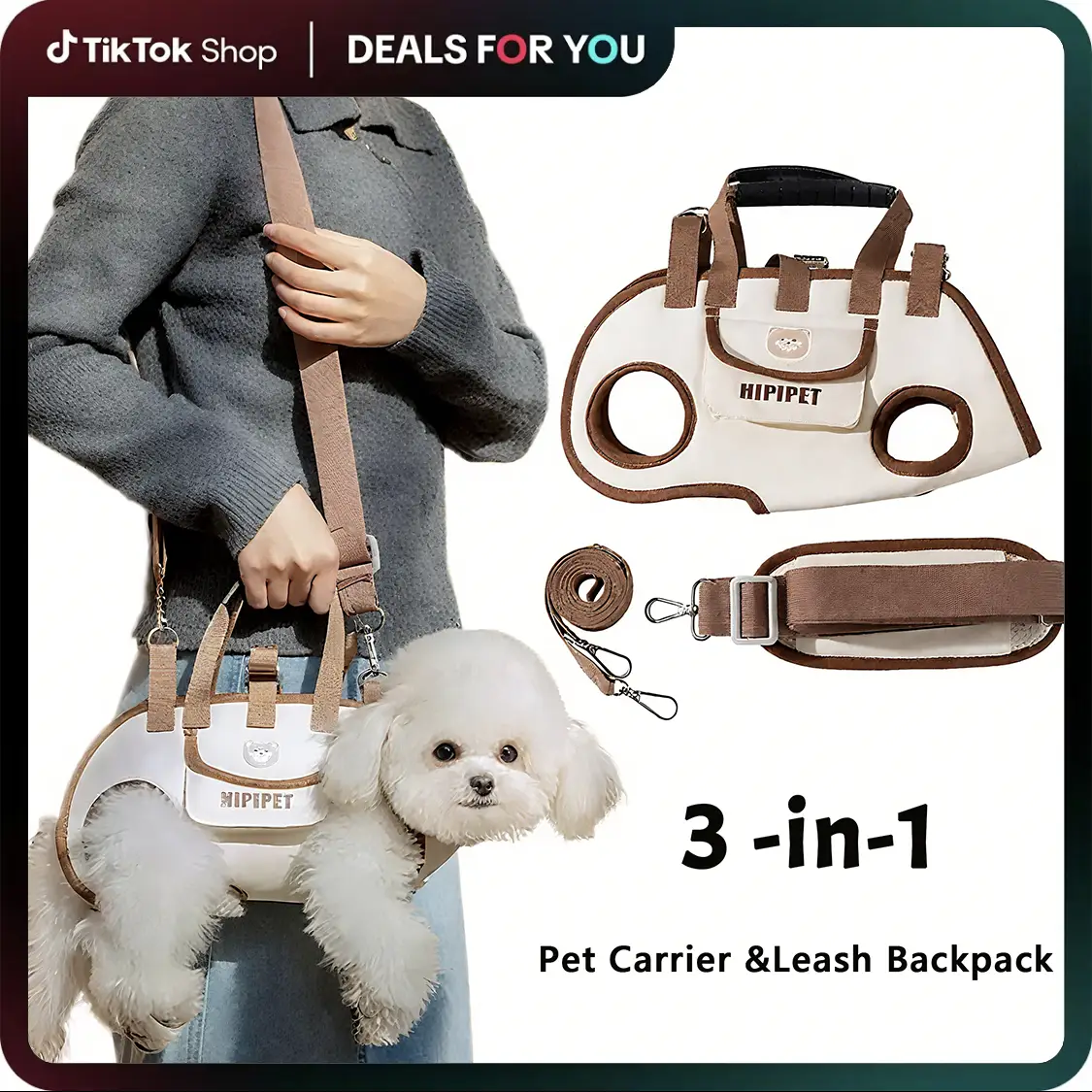 [Hipipet] Dog Backpack Leash Outdoor Portable Breathable – Multi-Function Hands-Free Carrier, Side-Crossbody & Towing Air Mesh Design for Pets, cozyvi