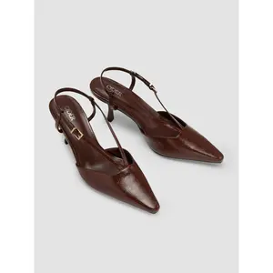 Cider POINTED TOE STRAPPY FAUX PATENT LEATHER SLINGBACK HEELS