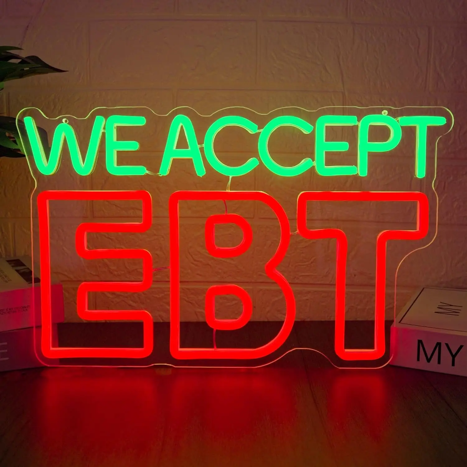 We Accept EBT Neon Sign LED Neon Light for Business Store Window Wall Decor, USB Powered Neon Sign for Convenience Store, Grocery Store Shop Signage