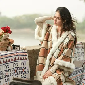 Women's Wearable Blanket Hoodie Sweatshirt, Winter Warm Flannel Plaid Shawl Cape, Soft Cozy Gift for Women, Students, Moms, Girlfriends, Cozy Hooded Blanket