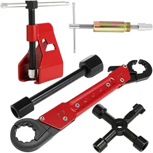 5 Pcs Angle Stop Wrench Kit Plumbing Tool, Compression Sleeve for 1/2" Compression Fittings, Ferrule Removal Tool for 1/2" Copper Tubing Nut, 4-way Multi-functional Key