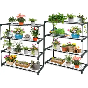Greenhouse Shelving Staging Double 4 Tier, Outdoor/Indoor  Shelves, 35"x12"x42", Green