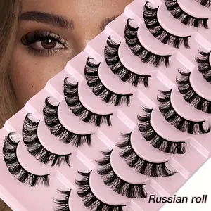 10 Pairs DD Curl Russian Dense False Eyelashes, Cosmetic Eyelashes, Natural Curled Fluffy Lightweight, Perfect for Daily Wear Party Date, Women's Gift