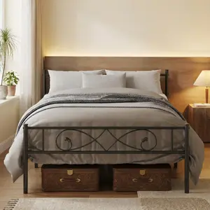 Full/Twin/Queen/King Metal Platform Bed Frame with Headboard & Footboard – No Box Spring Needed, Underbed Storage Space, Easy Assembly, Black