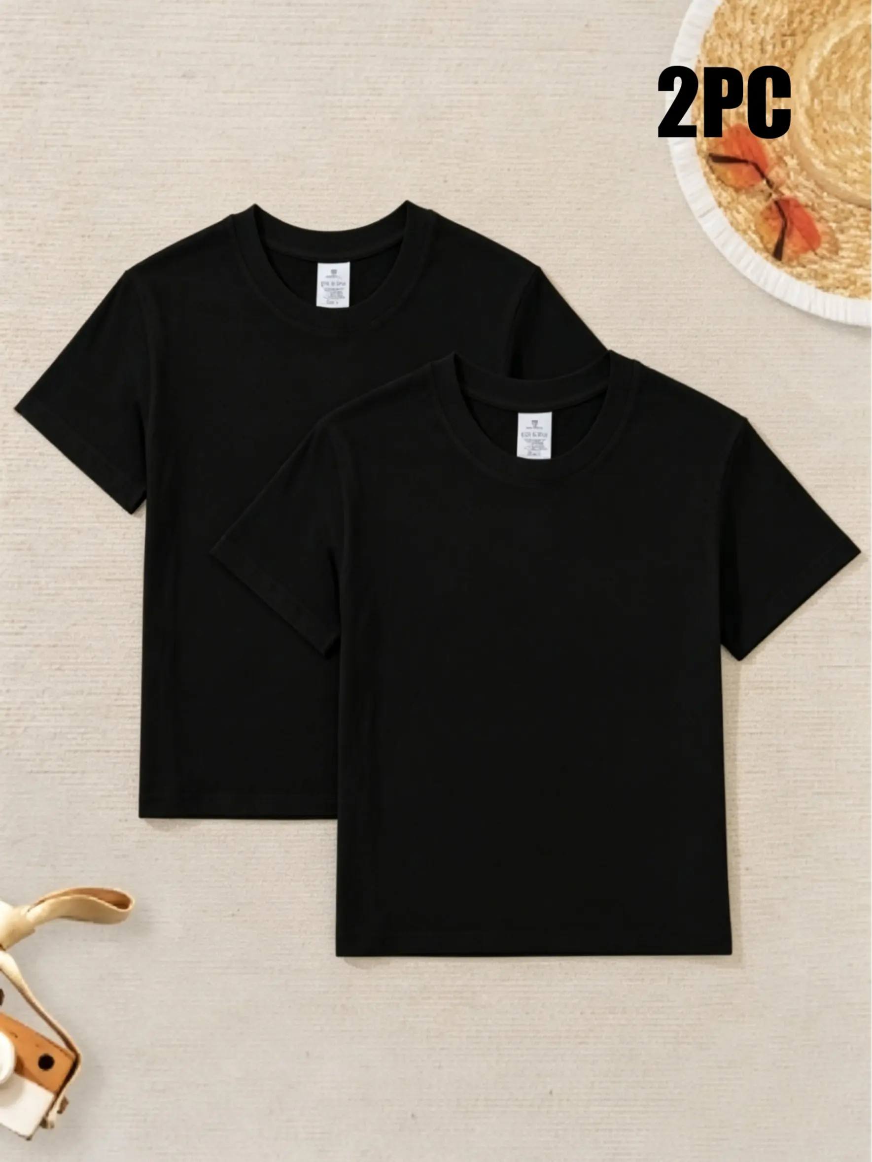 Boys' 2-Pack Solid Color Crew Neck T-Shirts, 100% Pure Cotton Breathable Fabric, Loose Fit All-Season Short Sleeve Tops for Kids Ages 3-13, Breathable Fabric Shirt, Comfy Quality Shirt, Modest