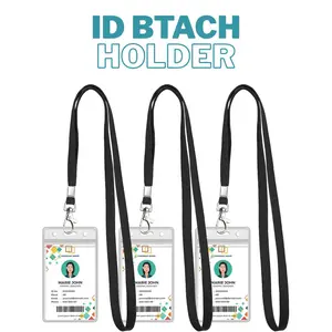 3 Pack Clear ID Badge Holder with Lanyard Black Lanyards with Vertical Waterproof ID Badge Holder for Office, School, Travel