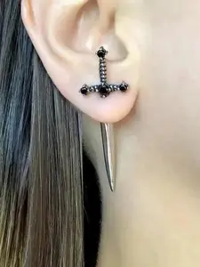 Gothic Sword Stud Earrings for Women, Artificial Crystal Vintage Punk Jewelry All-Match Birthday Gift Accessory